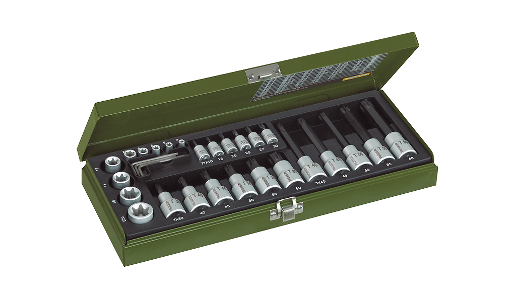 Proxxon 23020 Jeu de clés à douille 27 pièces 1/4 et 1/2,Multicolore